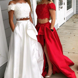 Appliques Evening Dress, Sexy Two Piece Long Prom..