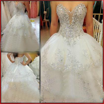 Crystaled Bling Bling Bridal Dress With Tiered..