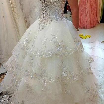 Crystaled Bling Bling Bridal Dress With Tiered..