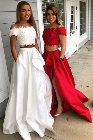 Appliques Evening Dress, Sexy Two Piece Long Prom Dress, Formal Prom Dresses 2018